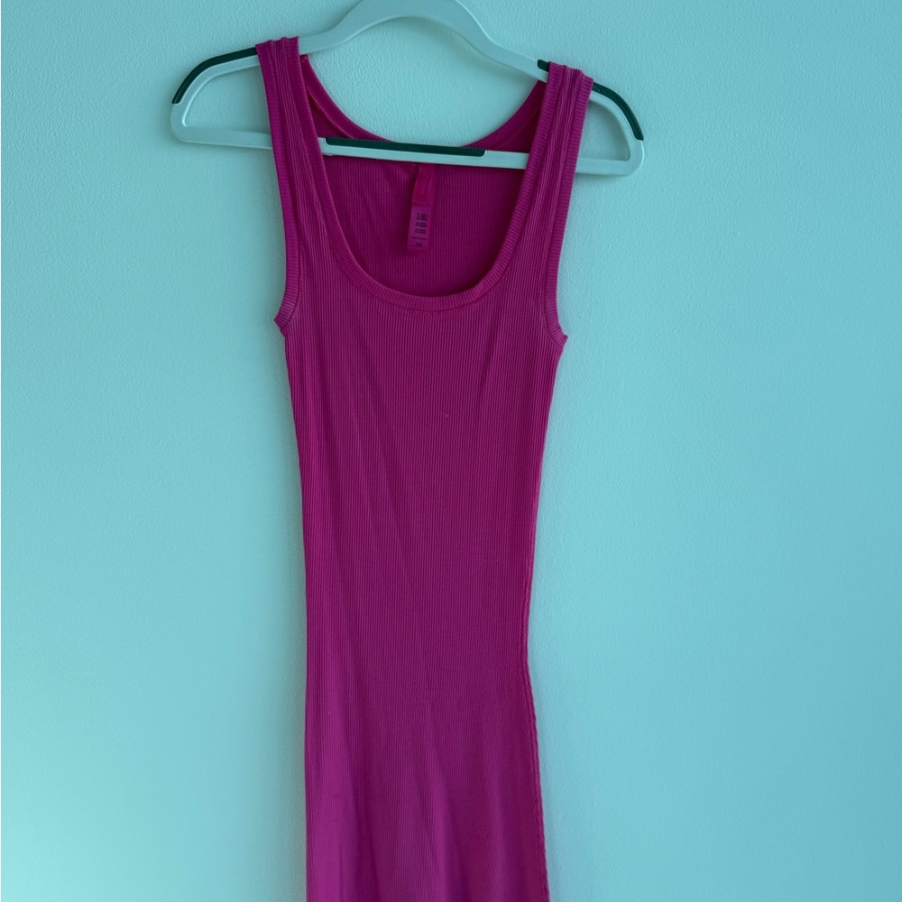 SKIMS Ribbed Tank Mini Dress in Fuchsia